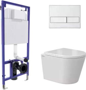 Комплект унитаза Vita Rimless с инсталляцией Novum белый, с сиденьем микролифт и клавишей смыва L2 хром матовый