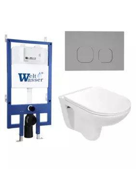 Комплект унитаза WeltWasser Baarbach 004 с инсталляцией BAMBERG 545 белый, с сиденьем микролифт и клавишей смыва BAMBERG CR хром