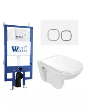 Комплект унитаза WeltWasser Baarbach 004 с инсталляцией BAMBERG 545 белый, с сиденьем микролифт и клавишей смыва BAMBERG WT белый