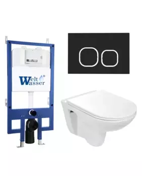 Комплект унитаза WeltWasser Baarbach 004 с инсталляцией BAMBERG 545 белый, с сиденьем микролифт и клавишей смыва BAMBERG BL черный матовый