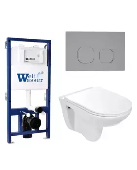 Комплект унитаза WeltWasser Baarbach 004 с инсталляцией BAMBERG 525 белый, с сиденьем микролифт и клавишей смыва BAMBERG CR хром