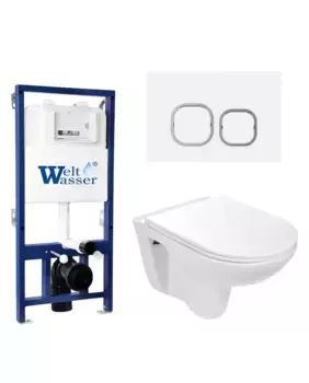 Комплект унитаза WeltWasser Baarbach 004 с инсталляцией BAMBERG 525 белый, с сиденьем микролифт и клавишей смыва BAMBERG WT белый