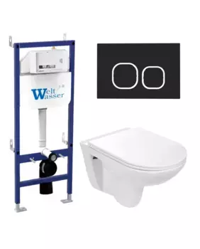 Комплект унитаза WeltWasser Baarbach 004 с инсталляцией BAMBERG 460 белый, с сиденьем микролифт и клавишей смыва BAMBERG BL черный матовый