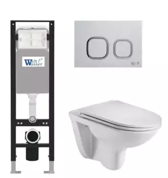 Комплект унитаза WeltWasser Baarbach 004 с инсталляцией AMBERG 350 белый, с сиденьем микролифт и клавишей смыва AMBERG RD-MT CR хром матовый