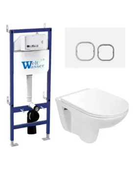 Комплект унитаза WeltWasser Baarbach 004 с инсталляцией BAMBERG 460 белый, с сиденьем микролифт и клавишей смыва BAMBERG WT белый