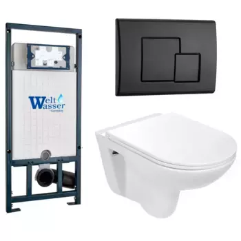 Комплект унитаза WeltWasser Baarbach 004 с инсталляцией MARBERG 507 белый, с сиденьем микролифт и клавишей смыва MAR 507 SE MT-BL черный матовый