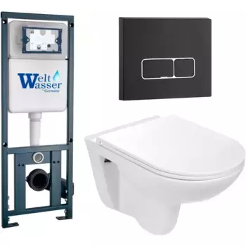 Комплект унитаза WeltWasser Baarbach 004 с инсталляцией MARBERG 410 белый, с сиденьем микролифт и клавишей смыва MAR 410 SE MT-BL черный матовый