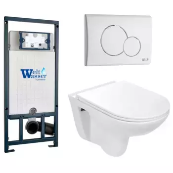 Комплект унитаза WeltWasser Baarbach 004 с инсталляцией MARBERG 507 белый, с сиденьем микролифт и клавишей смыва MAR 507 RD GL-WT белый