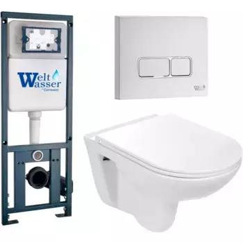 Комплект унитаза WeltWasser Baarbach 004 с инсталляцией MARBERG 410 белый, с сиденьем микролифт и клавишей смыва MAR 410 SE GL-WT белый