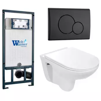 Комплект унитаза WeltWasser Baarbach 004 с инсталляцией MARBERG 507 белый, с сиденьем микролифт и клавишей смыва MAR 507 RD MT-BL черный матовый