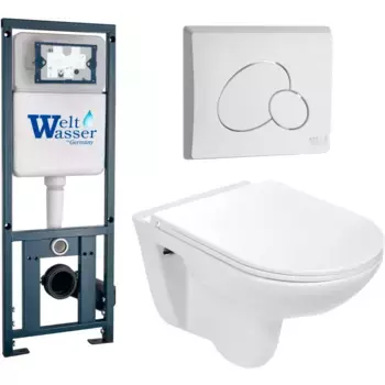 Комплект унитаза WeltWasser Baarbach 004 с инсталляцией MARBERG 410 белый, с сиденьем микролифт и клавишей смыва MAR 410 RD GL-WT белый