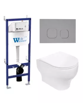Комплект унитаза WeltWasser Erlenbach 004 с инсталляцией BAMBERG 460 белый, с сиденьем микролифт и клавишей смыва BAMBERG CR хром