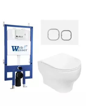 Комплект унитаза WeltWasser Erlenbach 004 с инсталляцией BAMBERG 545 белый, с сиденьем микролифт и клавишей смыва BAMBERG WT белый