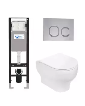 Комплект унитаза WeltWasser Erlenbach 004 с инсталляцией AMBERG 350 белый, с сиденьем микролифт и клавишей смыва AMBERG RD-CR хром