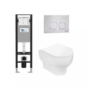Комплект унитаза WeltWasser Erlenbach 004 с инсталляцией AMBERG 350 белый, с сиденьем микролифт и клавишей смыва AMBERG RD-MT CR хром матовый