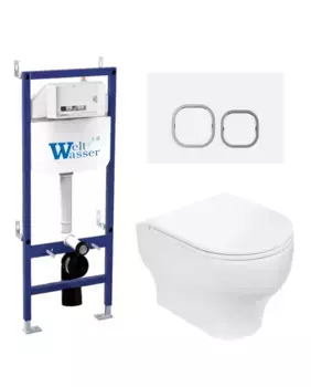 Комплект унитаза WeltWasser Erlenbach 004 с инсталляцией BAMBERG 460 белый, с сиденьем микролифт и клавишей смыва BAMBERG WT белый