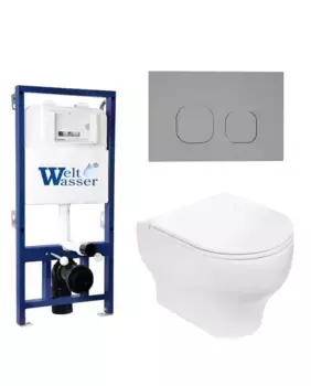 Комплект унитаза WeltWasser Erlenbach 004 с инсталляцией BAMBERG 525 белый, с сиденьем микролифт и клавишей смыва BAMBERG CR хром
