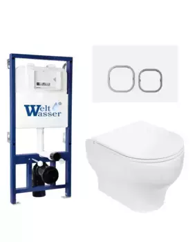 Комплект унитаза WeltWasser Erlenbach 004 с инсталляцией BAMBERG 525 белый, с сиденьем микролифт и клавишей смыва BAMBERG WT белый