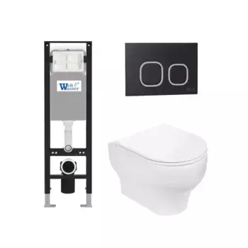 Комплект унитаза WeltWasser Erlenbach 004 с инсталляцией AMBERG 350 белый, с сиденьем микролифт и клавишей смыва AMBERG RD-BL черный матовый