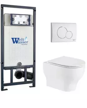 Комплект унитаза WeltWasser Erlenbach 004 с инсталляцией MARBERG 507 белый, с сиденьем микролифт и клавишей смыва MAR 507 RD GL-WT белый