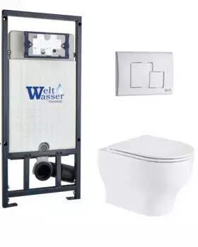 Комплект унитаза WeltWasser Erlenbach 004 с инсталляцией MARBERG 507 белый, с сиденьем микролифт и клавишей смыва MAR 507 SE GL-WT белый