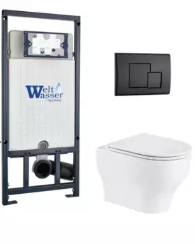 Комплект унитаза WeltWasser Erlenbach 004 с инсталляцией MARBERG 507 белый, с сиденьем микролифт и клавишей смыва MAR 507 SE MT-BL черный матовый