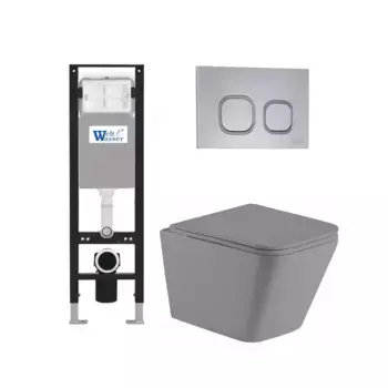 Комплект унитаза WeltWasser Gelbach 041 с инсталляцией AMBERG 350 серый матовый, с сиденьем микролифт и клавишей смыва AMBERG RD-MT CR хром матовый