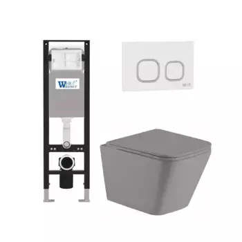 Комплект унитаза WeltWasser Gelbach 041 с инсталляцией AMBERG 350 серый матовый, с сиденьем микролифт и клавишей смыва AMBERG RD-WT белый