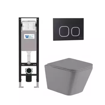 Комплект унитаза WeltWasser Gelbach 041 с инсталляцией AMBERG 350 серый матовый, с сиденьем микролифт и клавишей смыва AMBERG RD-BL черный матовый