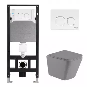 Комплект унитаза WeltWasser Gelbach 041 с инсталляцией AMBERG 506 серый матовый, с сиденьем микролифт и клавишей смыва AMBERG RD-WT белый
