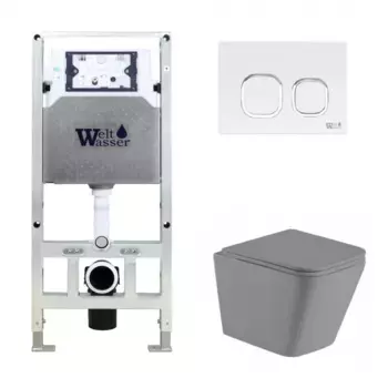Комплект унитаза WeltWasser Gelbach 041 с инсталляцией AMBERG 506 ST серый матовый, с сиденьем микролифт и клавишей смыва AMBERG RD-WT белый