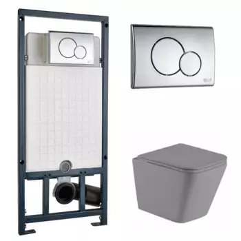 Комплект унитаза WeltWasser Gelbach 041 с инсталляцией MARBERG 507 серый матовый, с сиденьем микролифт и клавишей смыва MAR 507 RD хром