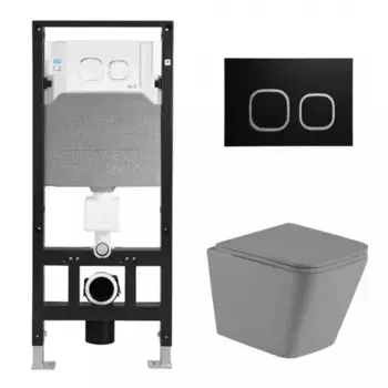 Комплект унитаза WeltWasser Gelbach 041 с инсталляцией AMBERG 506 серый матовый, с сиденьем микролифт и клавишей смыва AMBERG RD-BL черный матовый