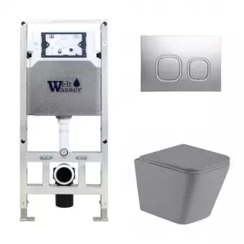 Комплект унитаза WeltWasser Gelbach 041 с инсталляцией AMBERG 506 ST серый матовый, с сиденьем микролифт и клавишей смыва AMBERG RD-CR хром