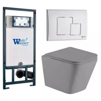 Комплект унитаза WeltWasser Gelbach 041 с инсталляцией MARBERG 507 серый матовый, с сиденьем микролифт и клавишей смыва MAR 507 SE GL-WT белый