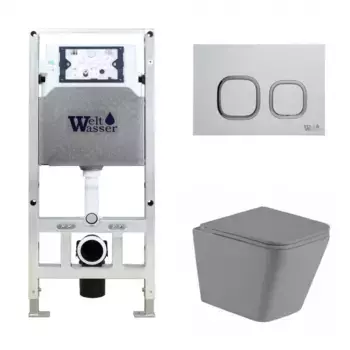 Комплект унитаза WeltWasser Gelbach 041 с инсталляцией AMBERG 506 ST серый матовый, с сиденьем микролифт и клавишей смыва AMBERG RD-MT CR хром матовый