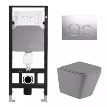 Комплект унитаза WeltWasser Gelbach 041 с инсталляцией AMBERG 506 серый матовый, с сиденьем микролифт и клавишей смыва AMBERG RD-CR хром