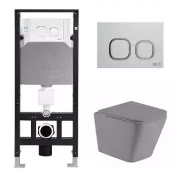 Комплект унитаза WeltWasser Gelbach 041 с инсталляцией AMBERG 506 серый матовый, с сиденьем микролифт и клавишей смыва AMBERG RD-MT CR хром матовый