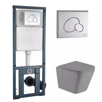 Комплект унитаза WeltWasser Gelbach 041 с инсталляцией MARBERG 410 серый матовый, с сиденьем микролифт и клавишей смыва MAR 410 RD хром