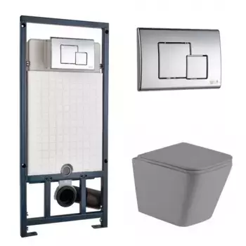 Комплект унитаза WeltWasser Gelbach 041 с инсталляцией MARBERG 507 серый матовый, с сиденьем микролифт и клавишей смыва MAR 507 SE хром