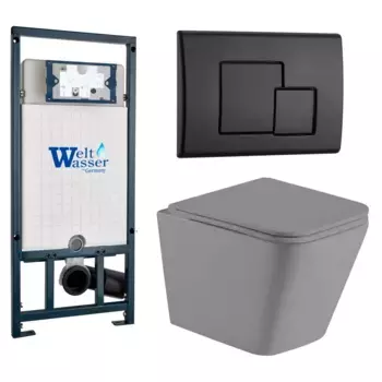 Комплект унитаза WeltWasser Gelbach 041 с инсталляцией MARBERG 507 серый матовый, с сиденьем микролифт и клавишей смыва MAR 507 SE MT-BL черный матовый