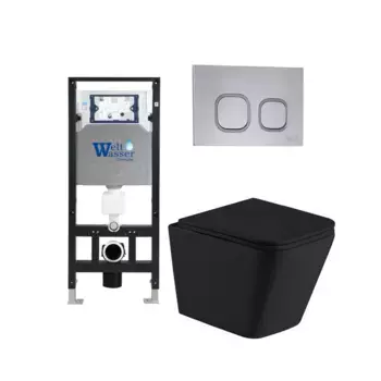 Комплект унитаза WeltWasser Gelbach с инсталляцией AMBERG 506 черный матовый, с сиденьем микролифт и клавишей смыва AMBERG RD-CR хром