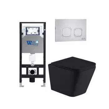 Комплект унитаза WeltWasser Gelbach с инсталляцией AMBERG 506 черный матовый, с сиденьем микролифт и клавишей смыва AMBERG RD-MT CR хром матовый
