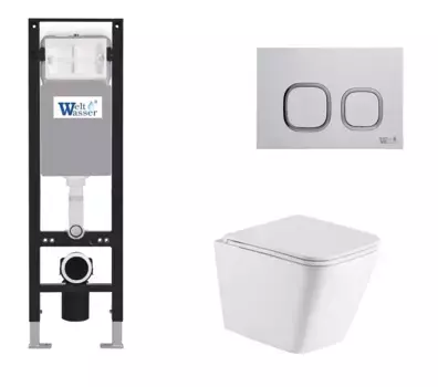 Комплект унитаза WeltWasser Gelbach с инсталляцией AMBERG 350 белый матовый, с сиденьем микролифт и клавишей смыва AMBERG RD-WT белый
