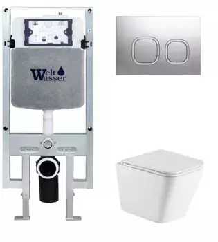 Комплект унитаза WeltWasser Gelbach с инсталляцией AMBERG 497 ST белый матовый, с сиденьем микролифт и клавишей смыва AMBERG RD-CR хром