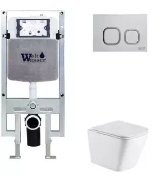 Комплект унитаза WeltWasser Gelbach с инсталляцией AMBERG 497 ST белый матовый, с сиденьем микролифт и клавишей смыва AMBERG RD-WT белый