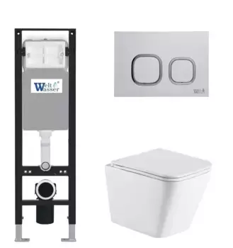 Комплект унитаза WeltWasser Gelbach с инсталляцией AMBERG 350 белый, с сиденьем микролифт и клавишей смыва AMBERG RD-WT белый