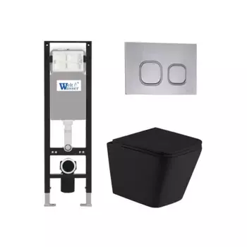 Комплект унитаза WeltWasser Gelbach с инсталляцией AMBERG 350 черный матовый, с сиденьем микролифт и клавишей смыва AMBERG RD-CR хром