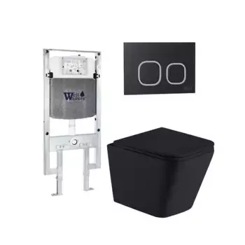 Комплект унитаза WeltWasser Gelbach с инсталляцией AMBERG 497 ST черный матовый, с сиденьем микролифт и клавишей смыва AMBERG RD-BL черный матовый