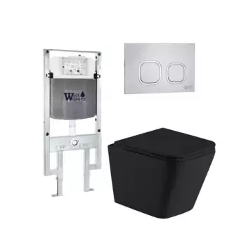 Комплект унитаза WeltWasser Gelbach с инсталляцией AMBERG 497 ST черный матовый, с сиденьем микролифт и клавишей смыва AMBERG RD-MT CR хром матовый